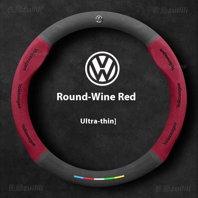 AutoVeredler suede steering wheel cover – round wine red for VW