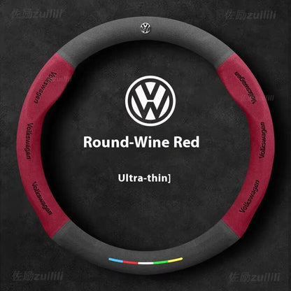 AutoVeredler suede steering wheel cover – round wine red for VW