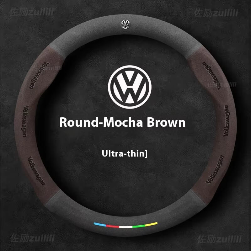 AutoVeredler suede steering wheel cover – round wine red for VW