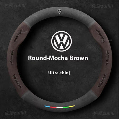 AutoVeredler suede steering wheel cover – round wine red for VW